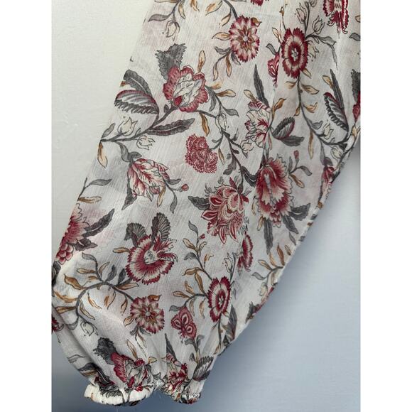 Loft Women Gorgeous Floral Shear Lined Ruffled LS Blouse Large Holiday - Picture 2 of 10